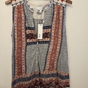 Lucky Brand Blue, Red and Cream Patterned Top